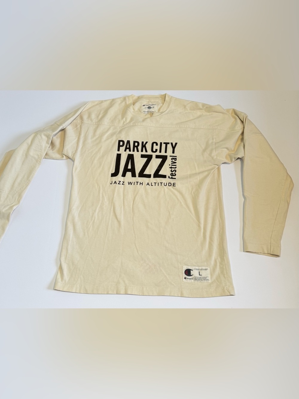 Vintage Champion Park City Jazz Festival Long Sleeve Shirt Off White Cream L